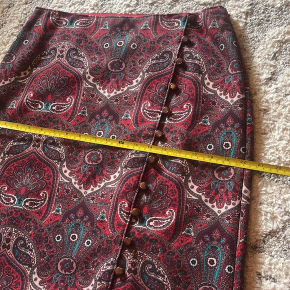 NWOT Talbots Red Opulent Damask Button-front Faux Wrap Pencil Skirt - Picture 8 of 16